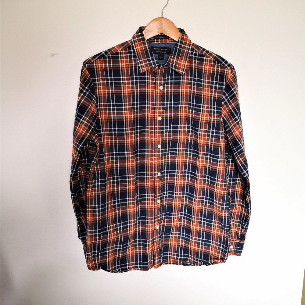 Banana Republic Men's Cotton Plaid Shirt Standard Fit Size S